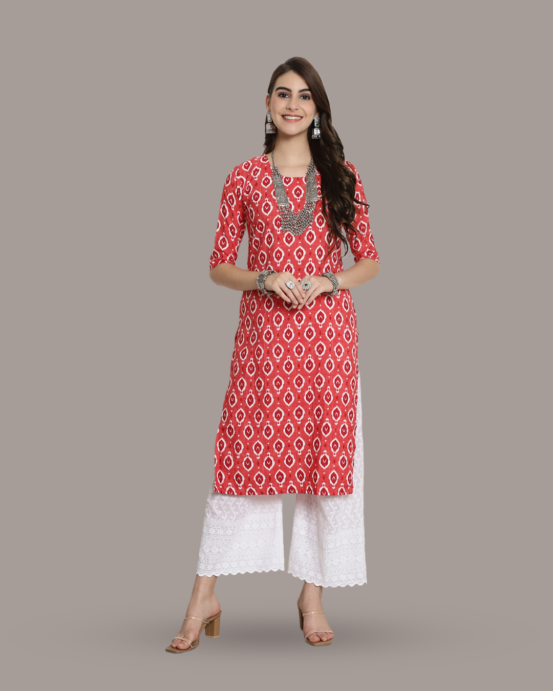 Rich Peach Printed Kurta