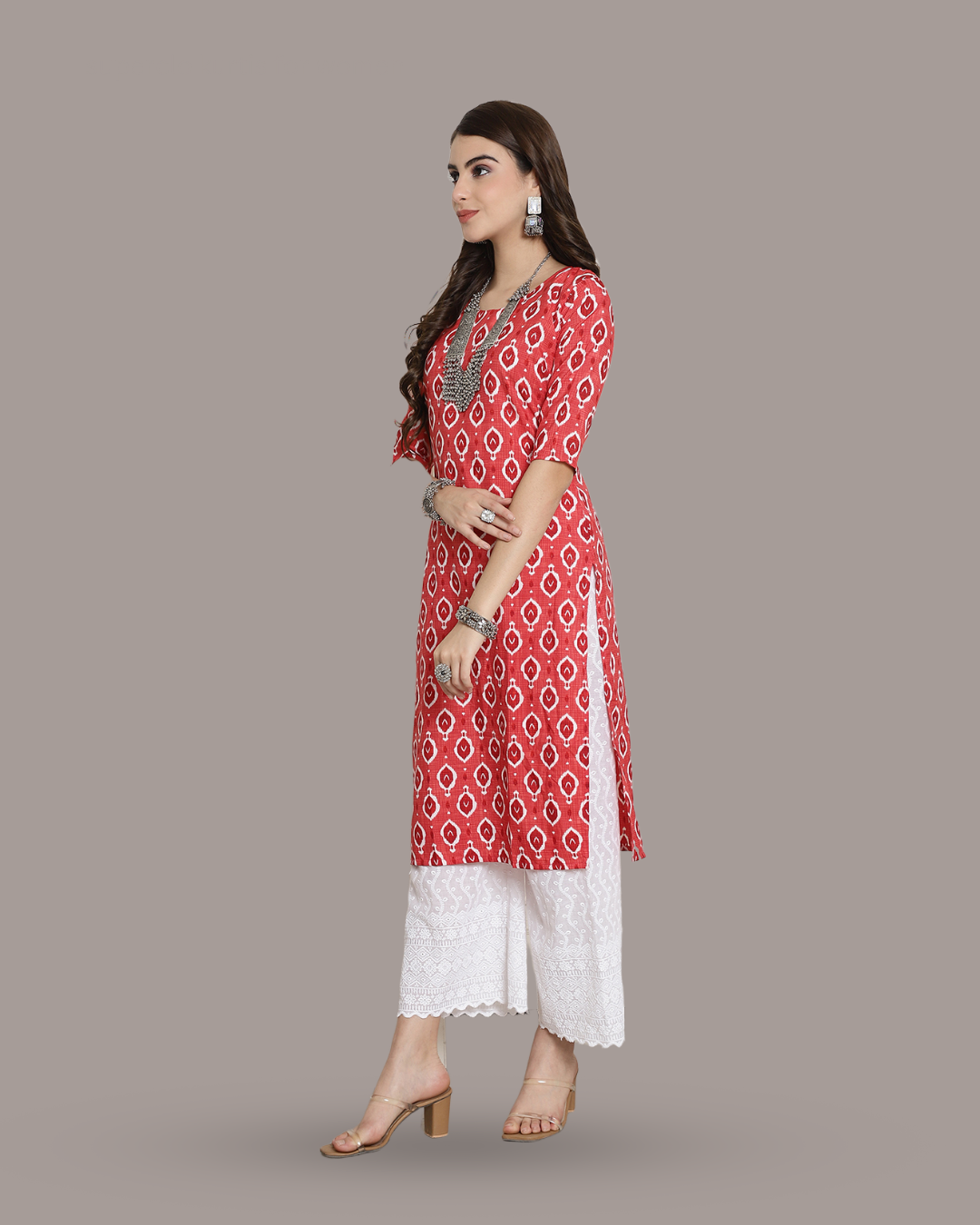 Rich Peach Printed Kurta