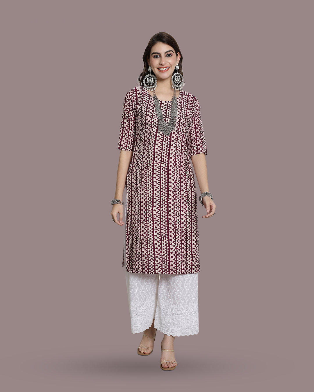 Rosy Maroon Printed Kurta