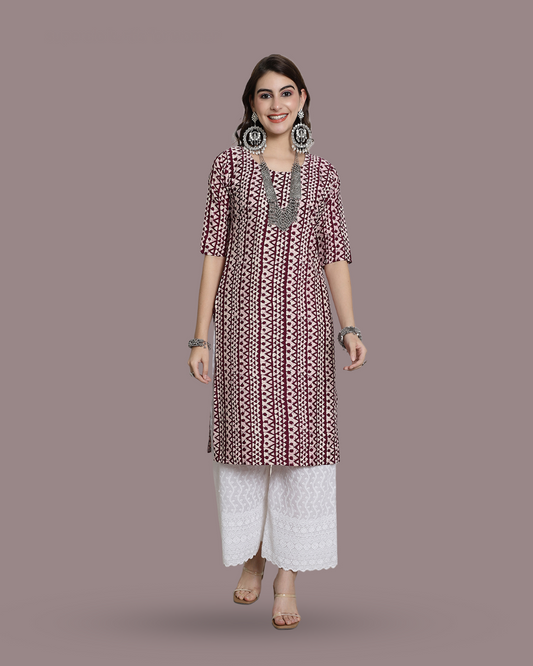 Rosy Maroon Printed Kurta