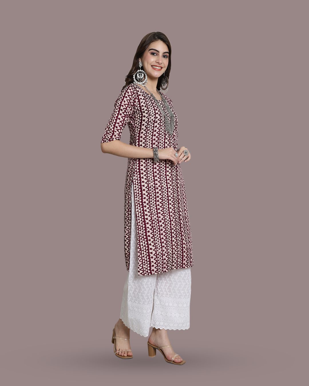 Rosy Maroon Printed Kurta