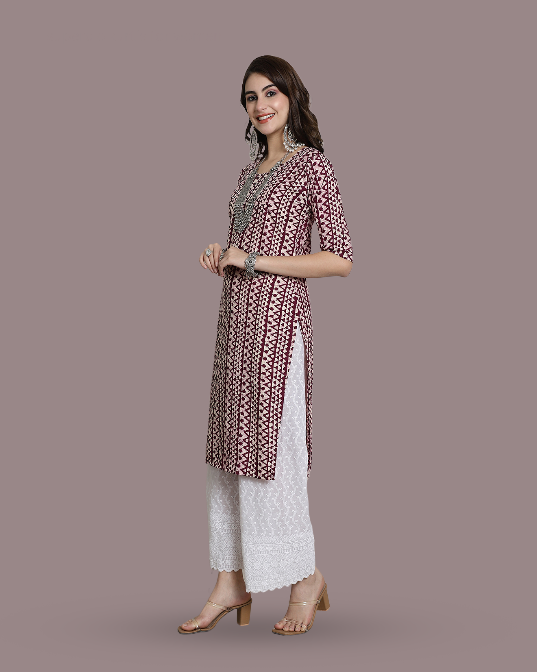 Rosy Maroon Printed Kurta