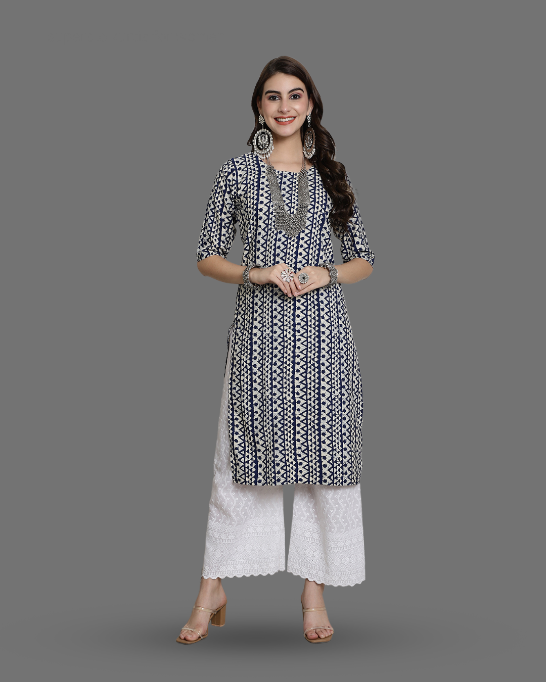 Smoky Blue Printed Kurta