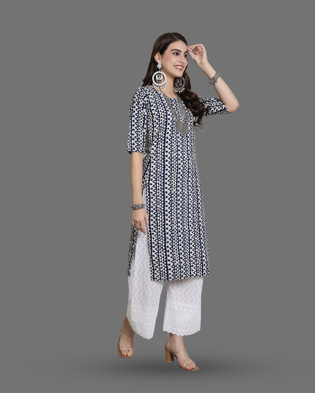 Smoky Blue Printed Kurta