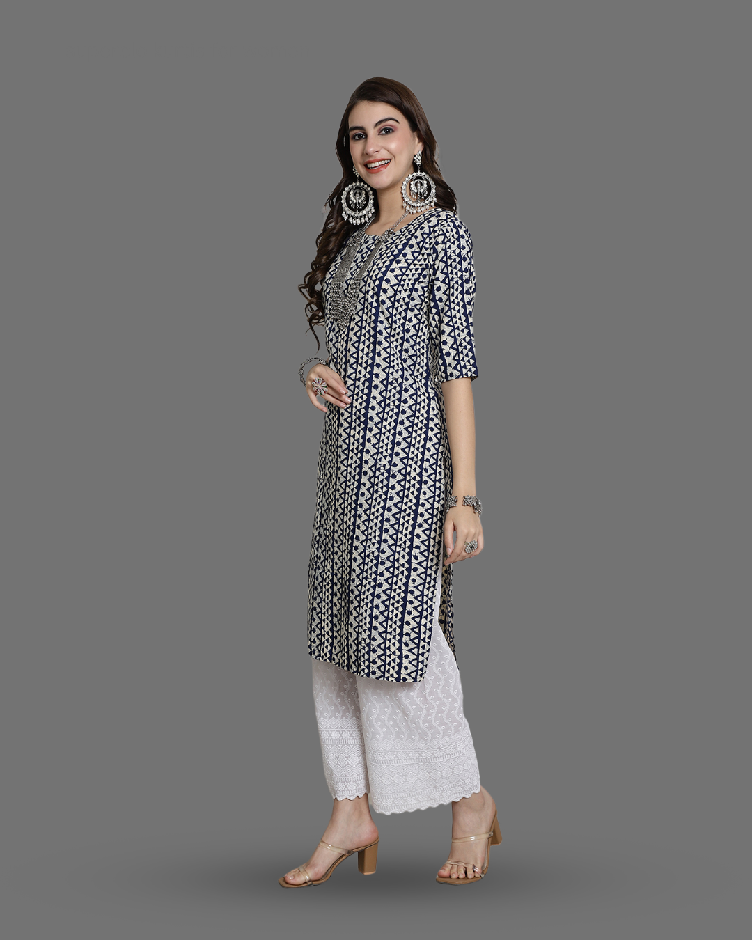 Smoky Blue Printed Kurta