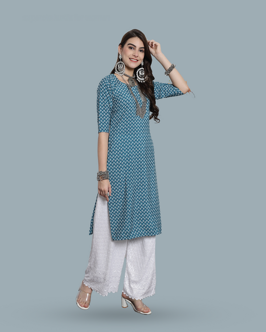 Sky Blue Blossom Printed Kurta
