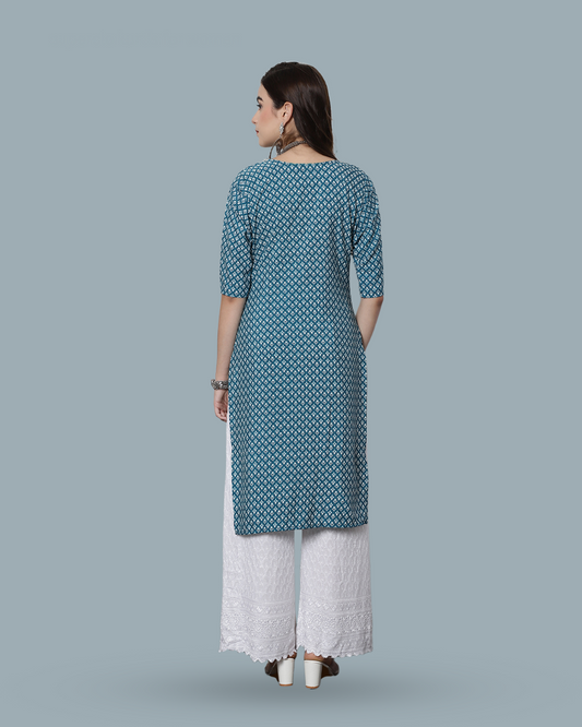 Sky Blue Blossom Printed Kurta