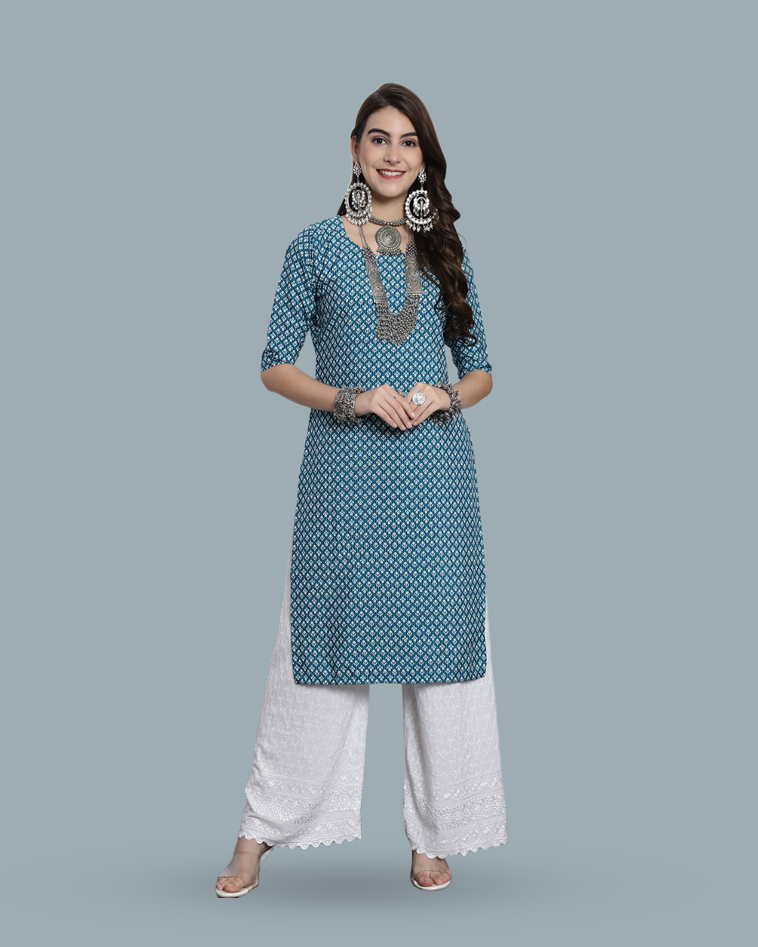 Sky Blue Blossom Printed Kurta