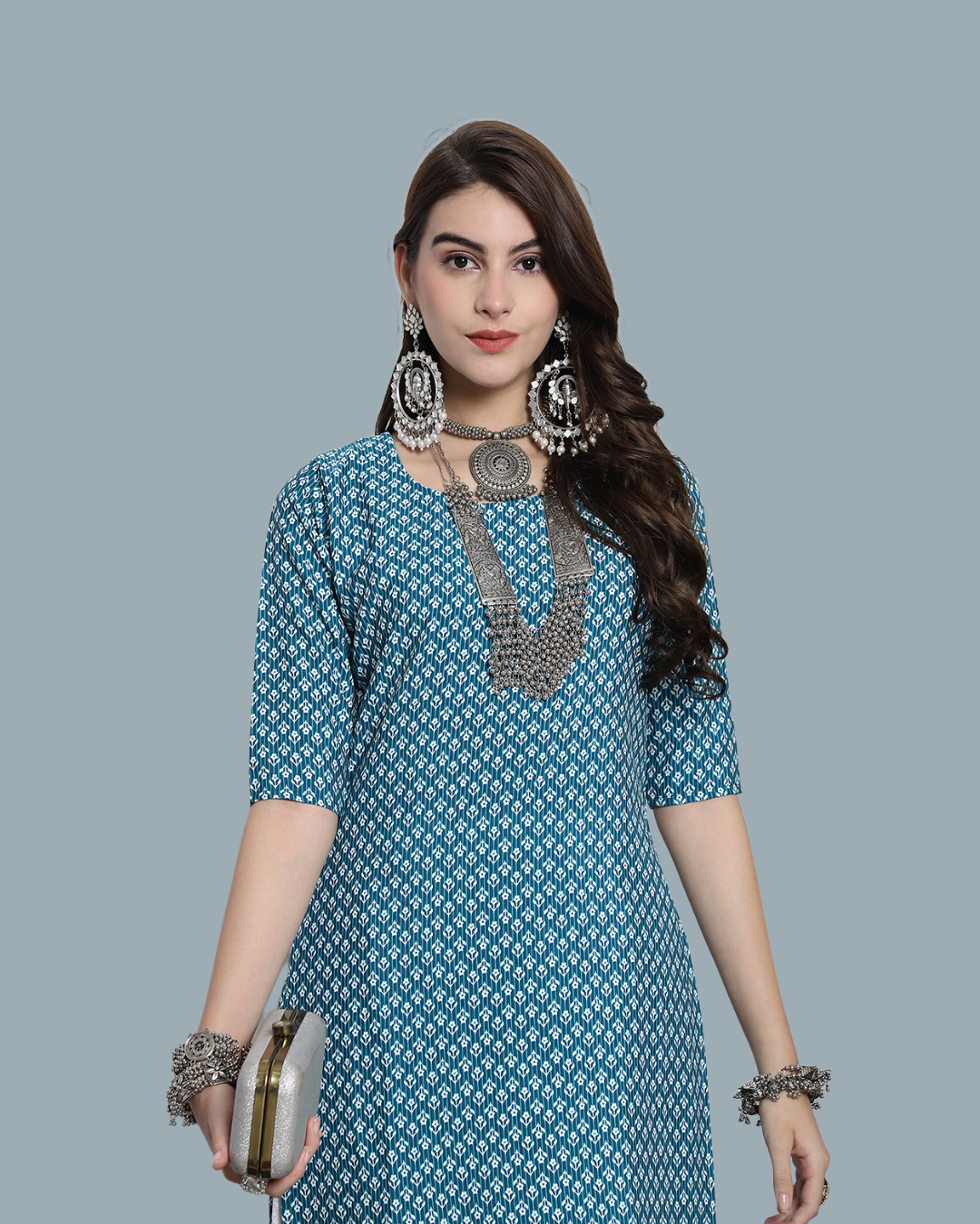 Sky Blue Blossom Printed Kurta