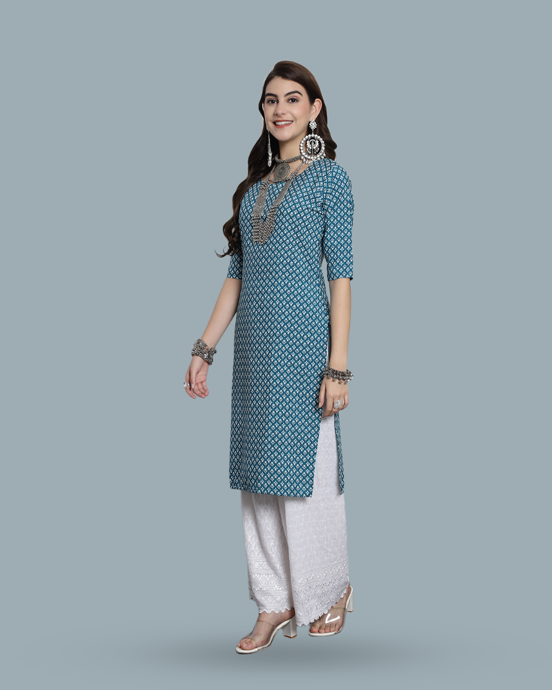 Sky Blue Blossom Printed Kurta