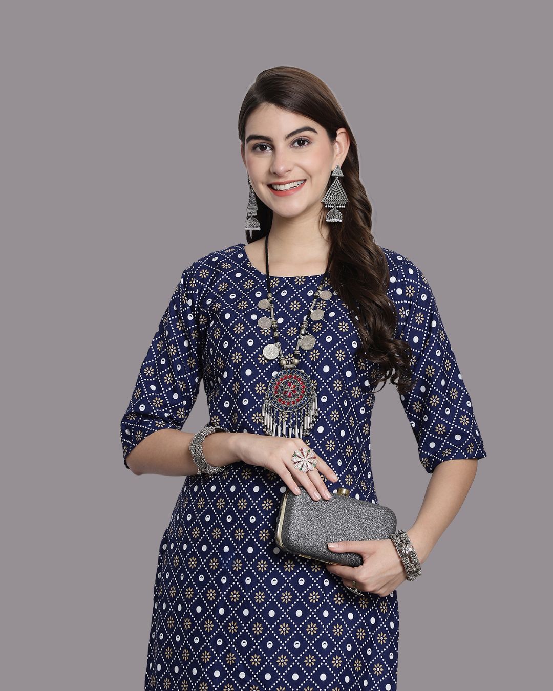 Midnight Blue Printed Kurta