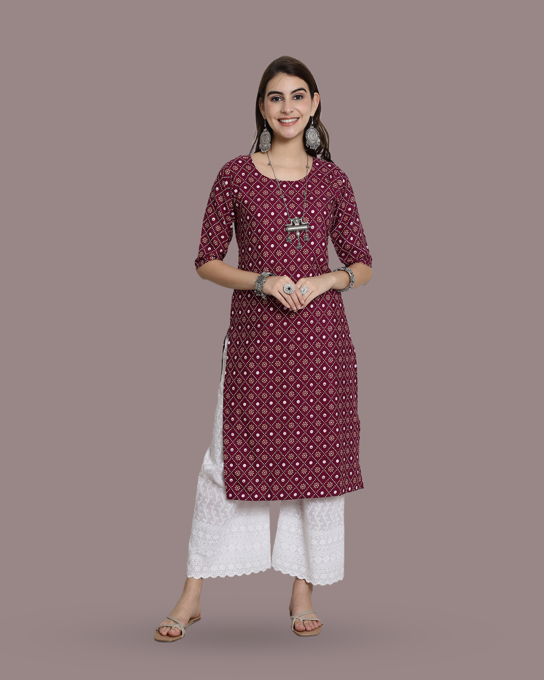 Burgundy Blossom Kurta
