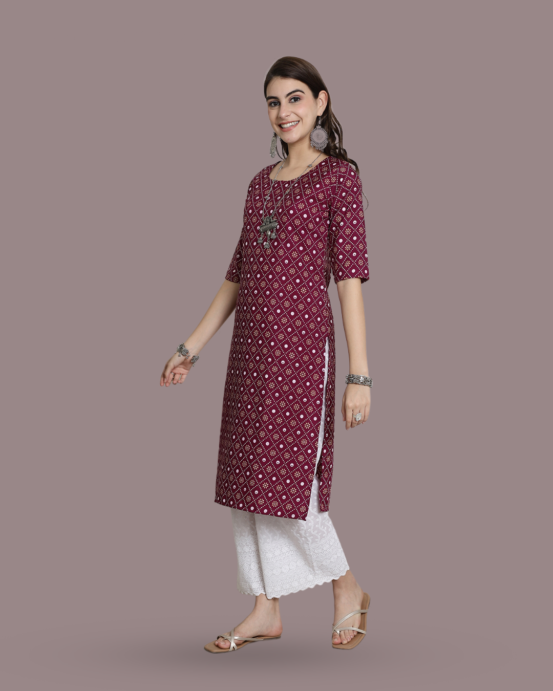 Burgundy Blossom Kurta