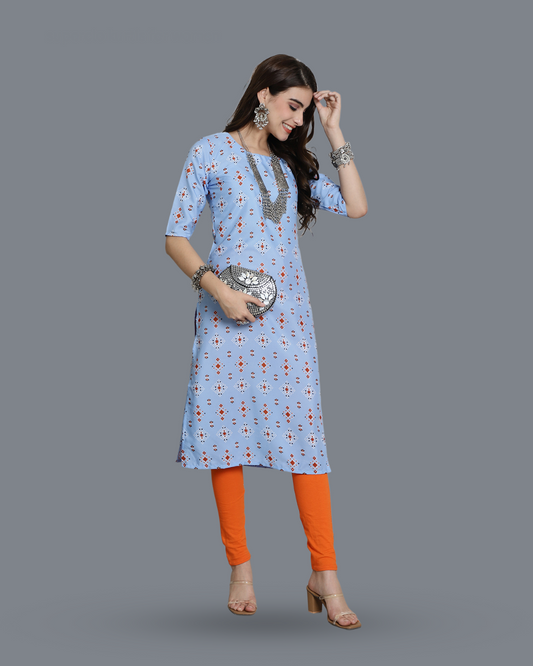 Soft Blue Printed Kurta