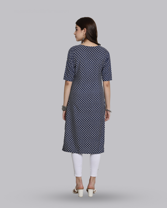 Navy Blue Floral Kurta