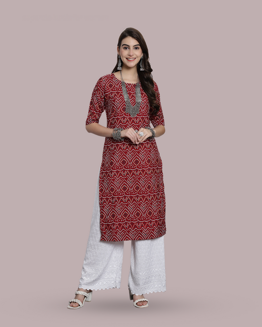 Maroon Cultural Printed Kurta