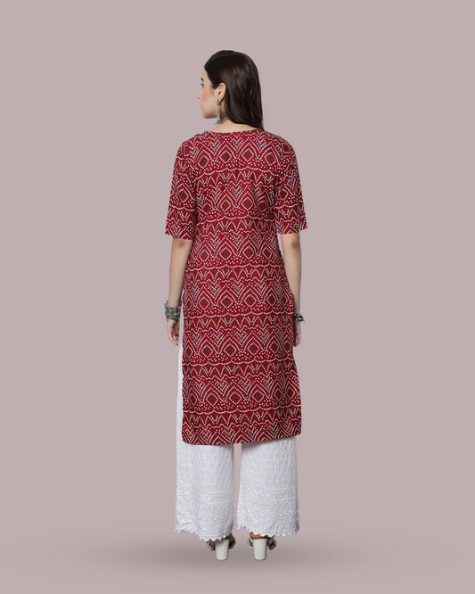 Maroon Cultural Printed Kurta