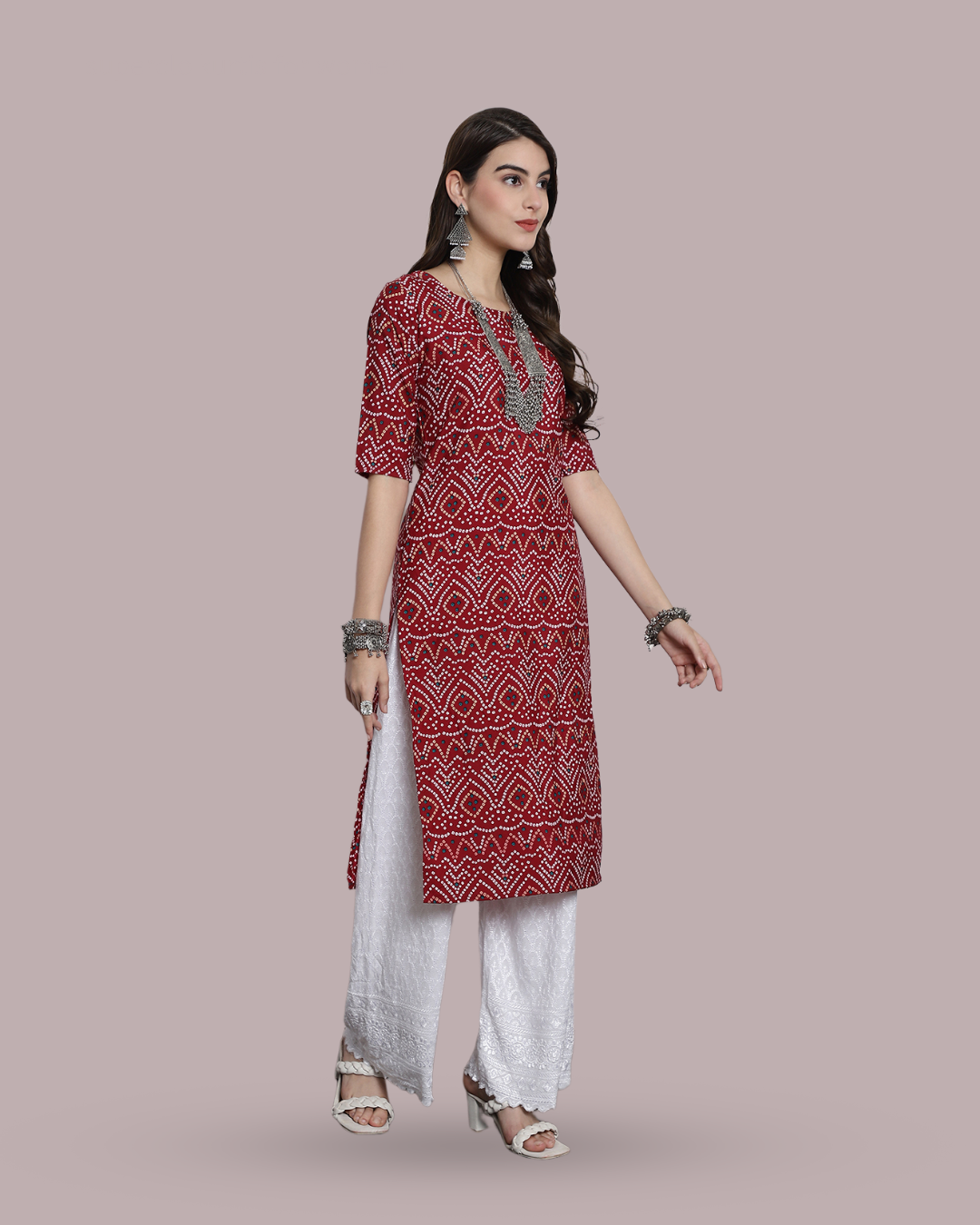 Maroon Cultural Printed Kurta