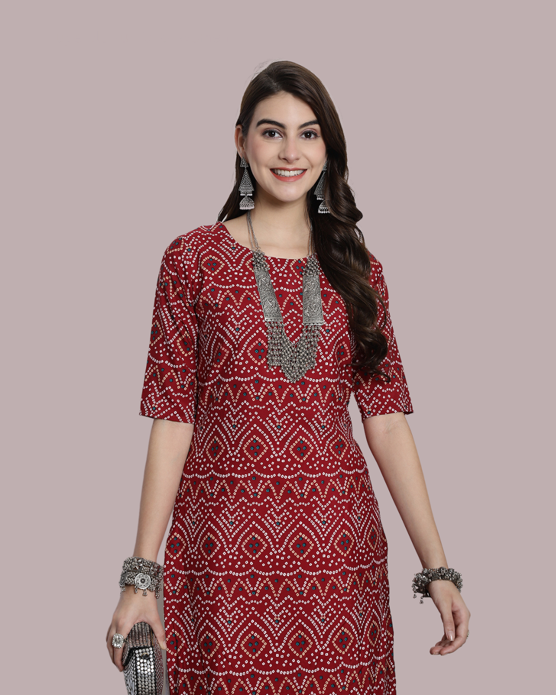 Maroon Cultural Printed Kurta