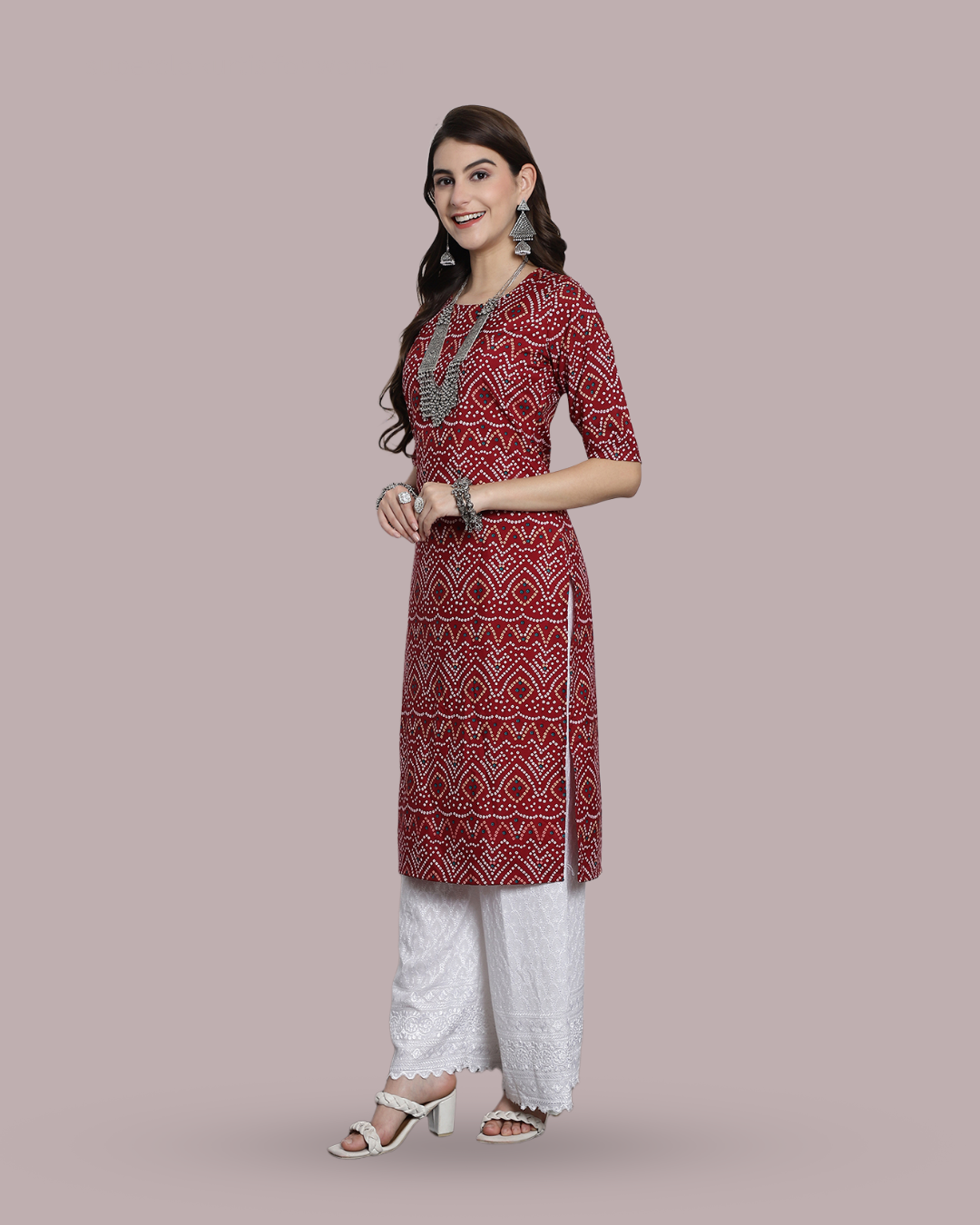Maroon Cultural Printed Kurta