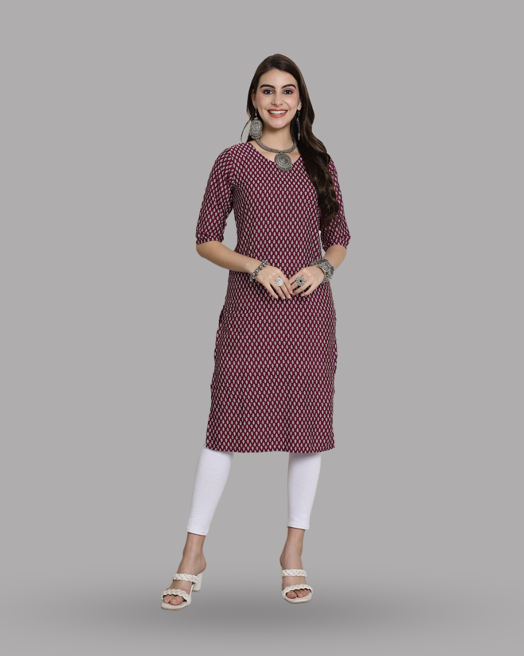 Wine Red Print Kurta