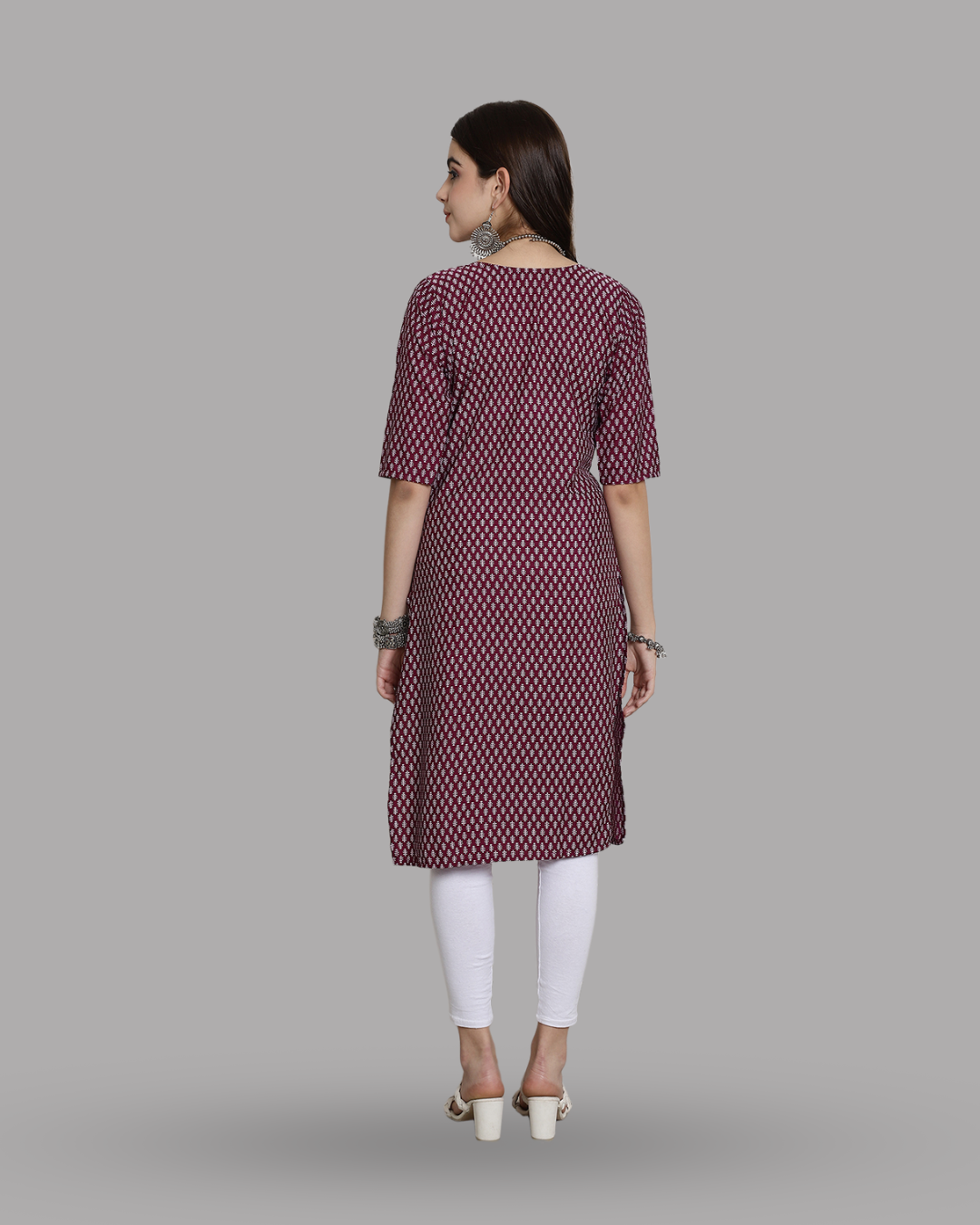 Wine Red Print Kurta