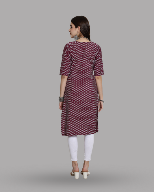 Wine Red Print Kurta