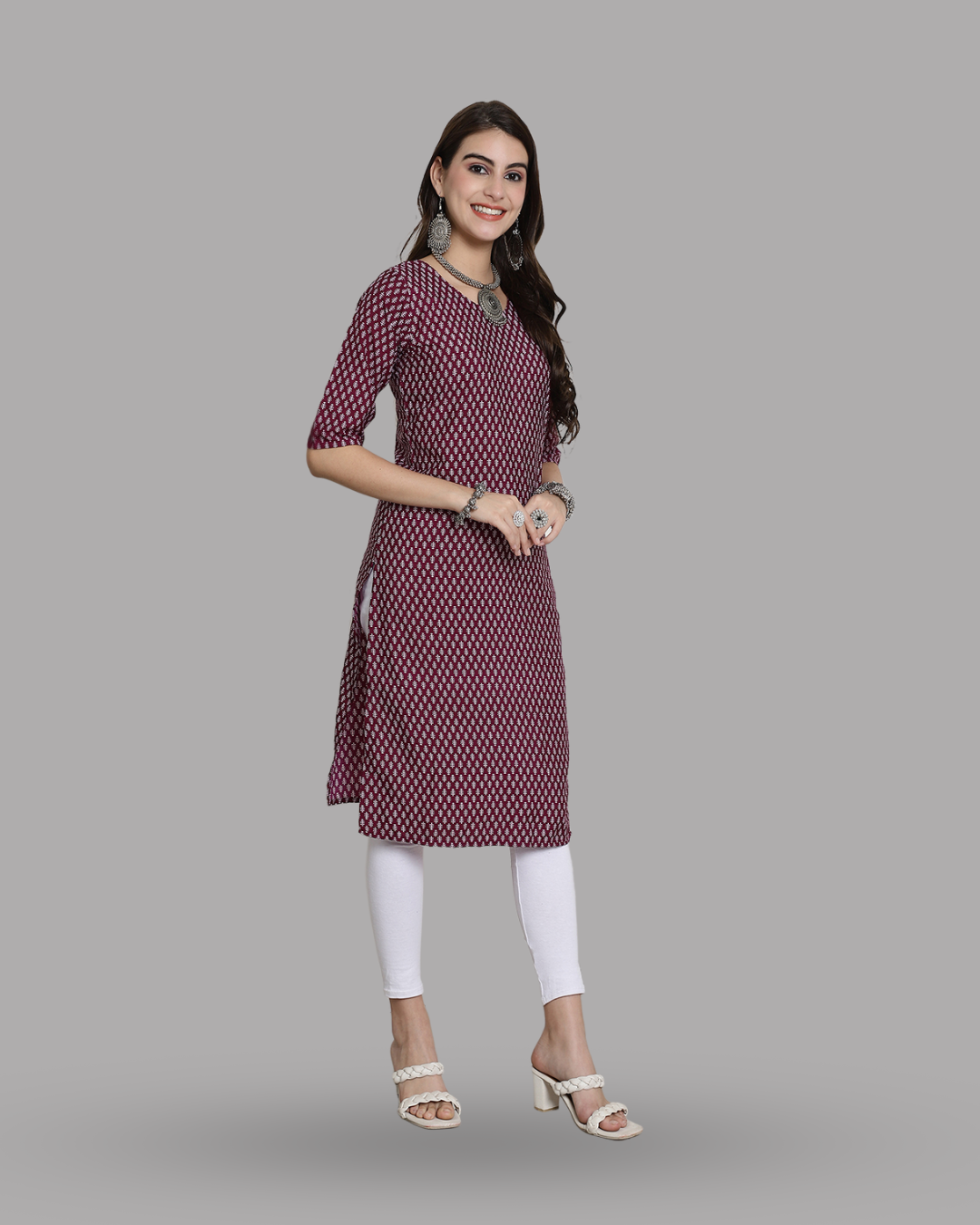 Wine Red Print Kurta