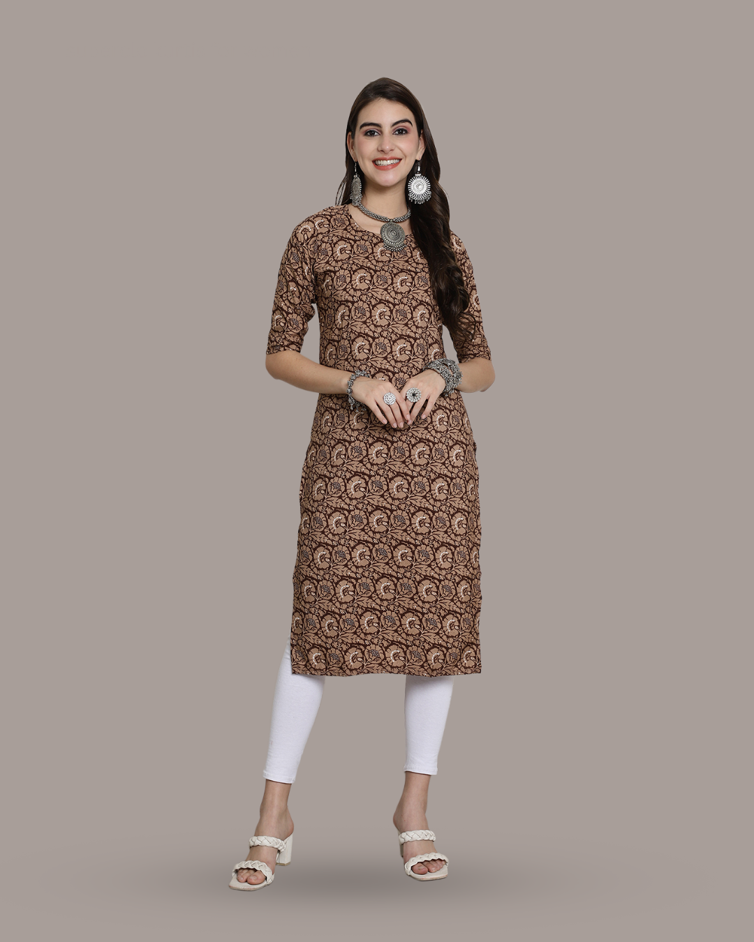 Coffee Brown Printed Kurta