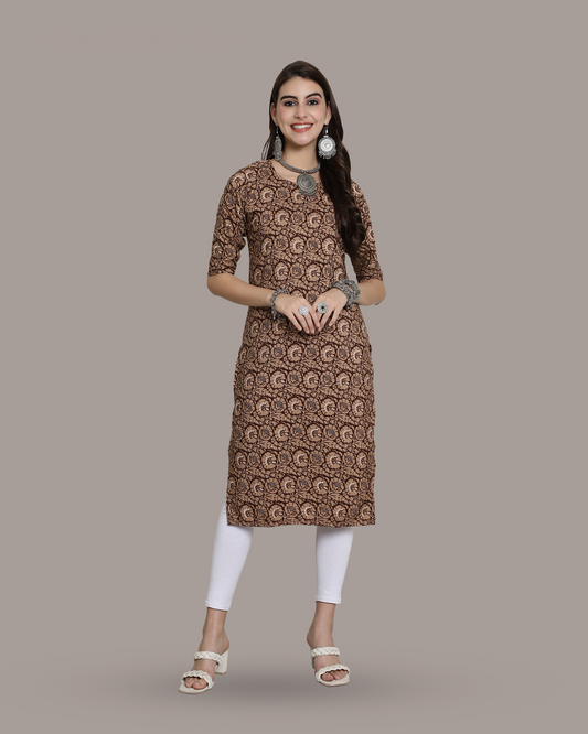 Coffee Brown Printed Kurta