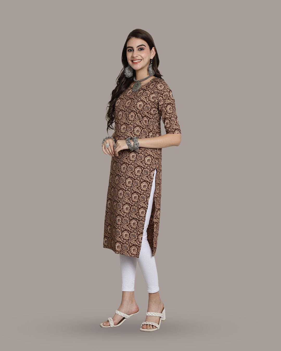 Coffee Brown Printed Kurta
