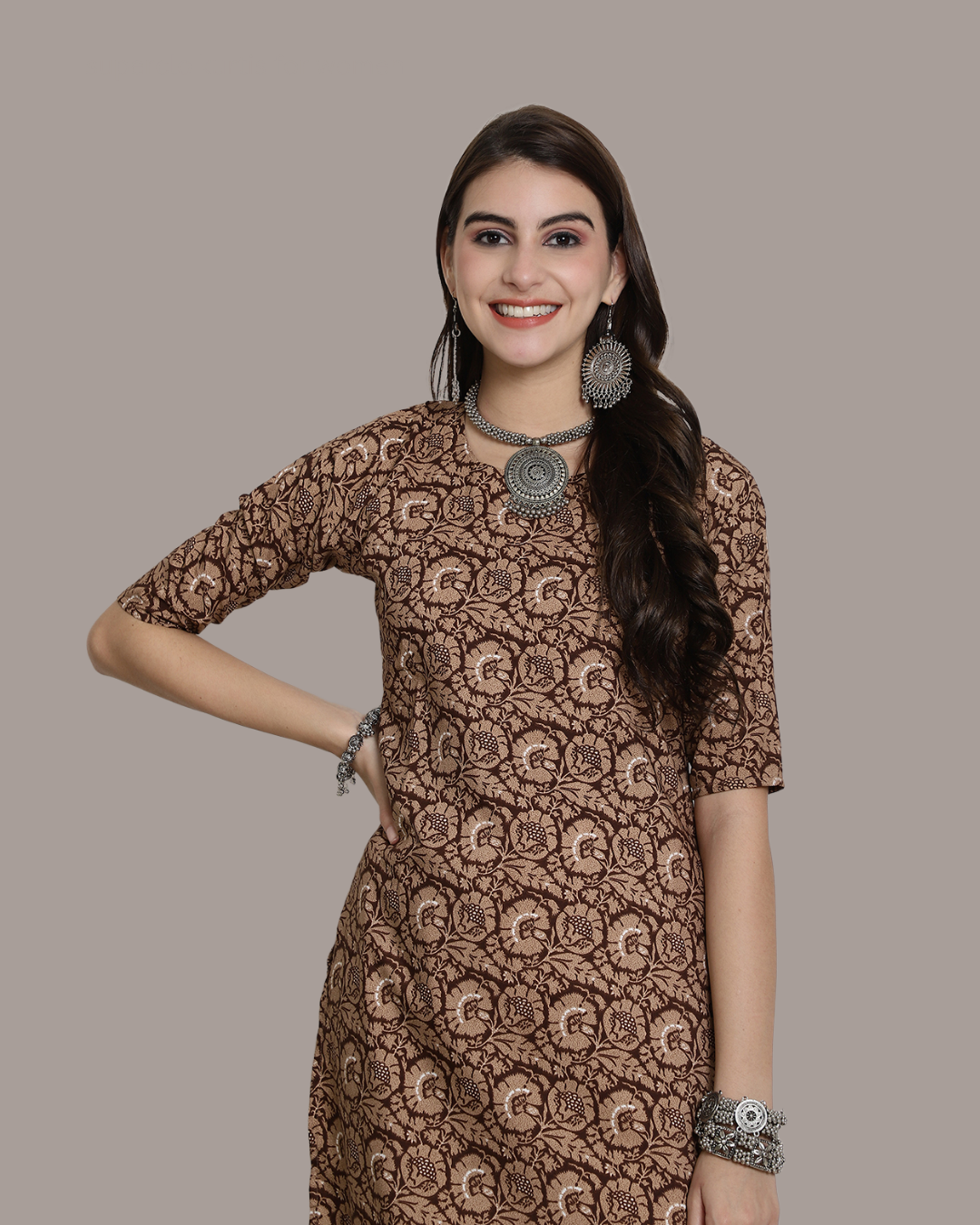 Coffee Brown Printed Kurta