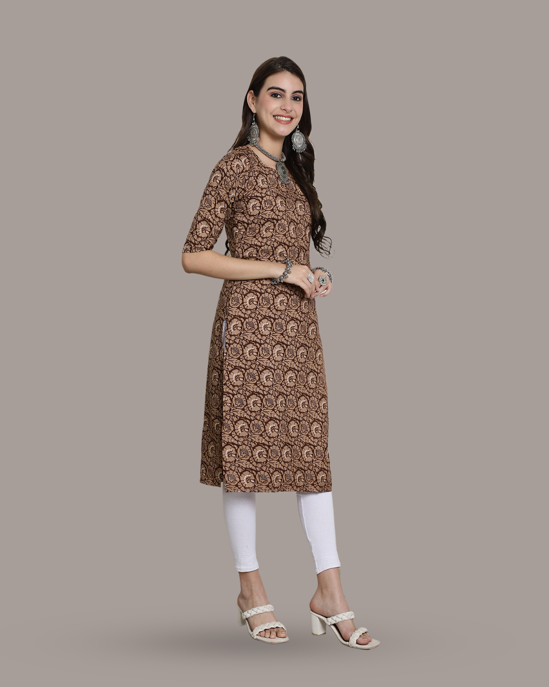 Coffee Brown Printed Kurta
