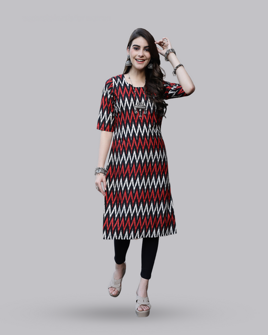 Red and White Zigzag Kurta
