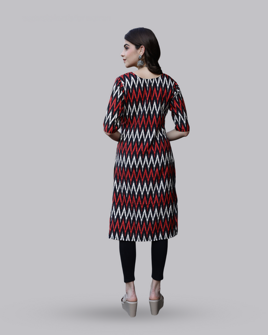Red and White Zigzag Kurta