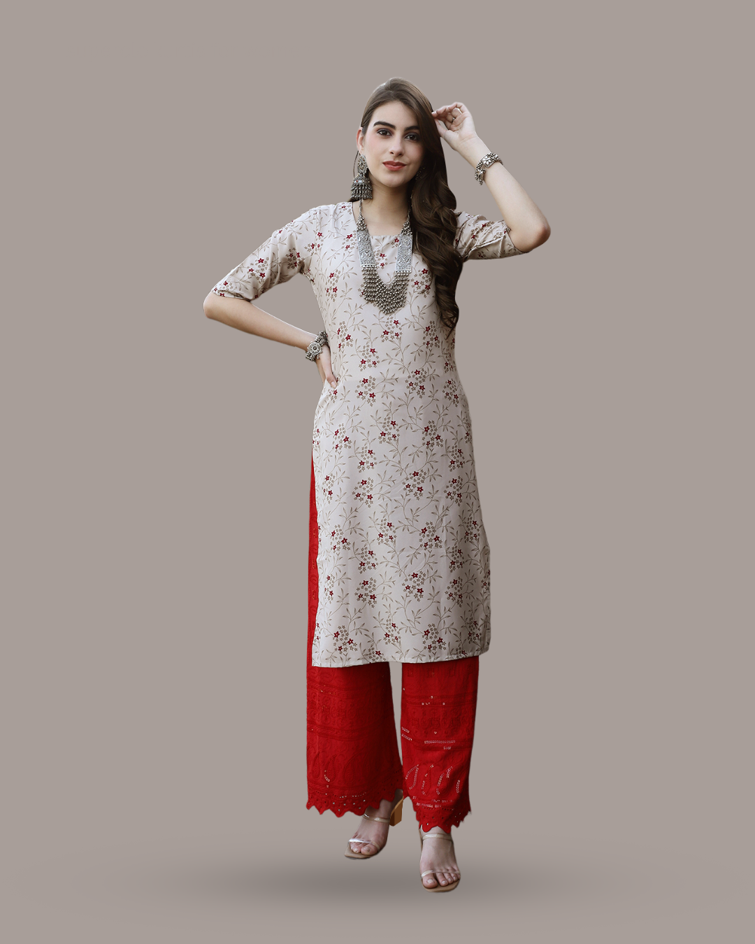 Floral Delight Beige Kurta