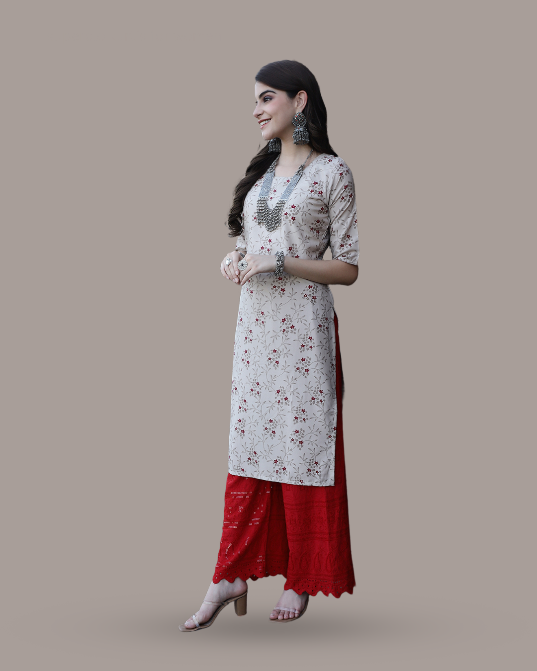 Floral Delight Beige Kurta