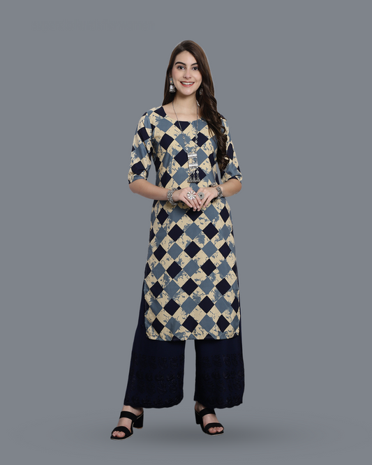 Cloudy Blue Block Printed Kurta