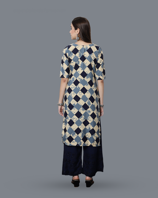 Cloudy Blue Block Printed Kurta