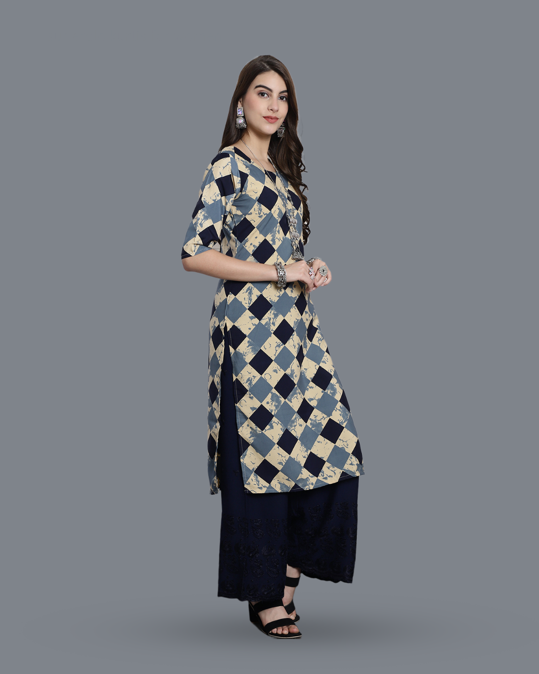 Cloudy Blue Block Printed Kurta
