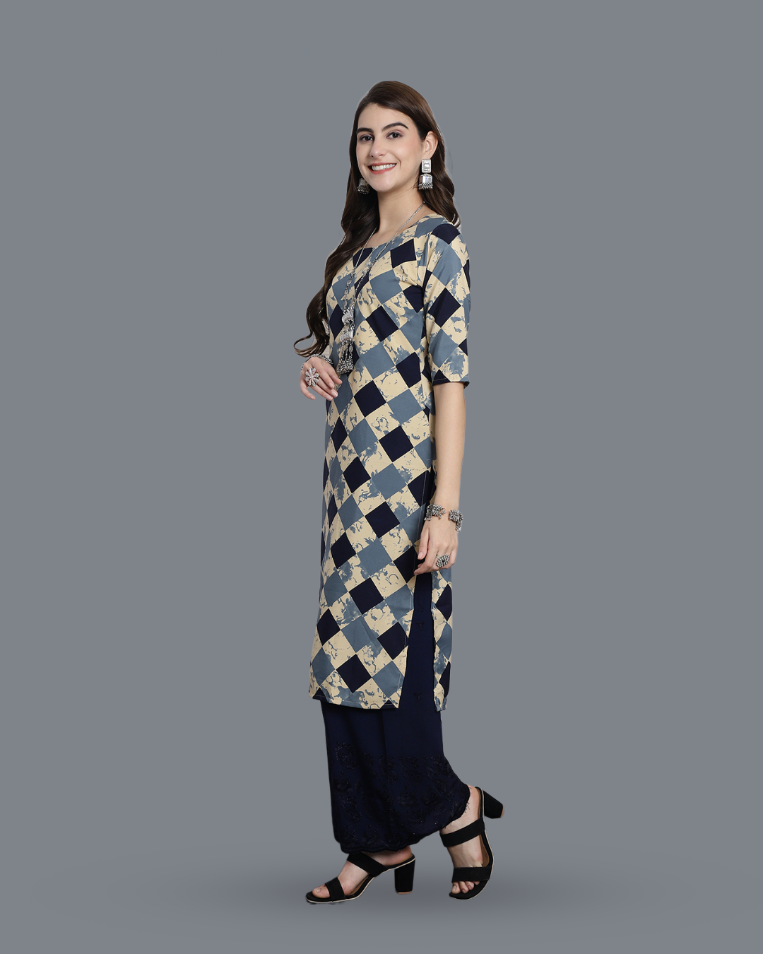 Cloudy Blue Block Printed Kurta