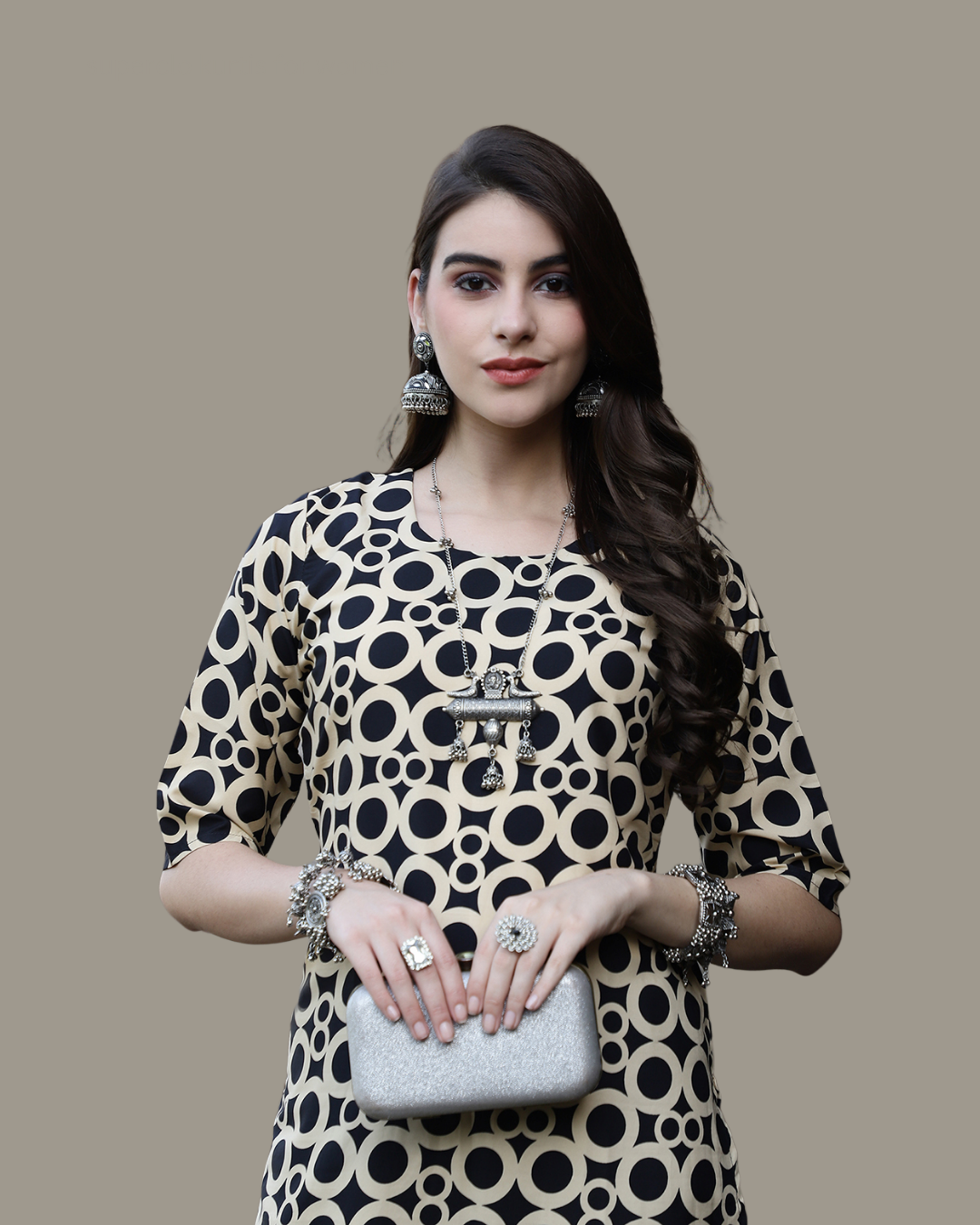 Ring Pattern Black Kurta