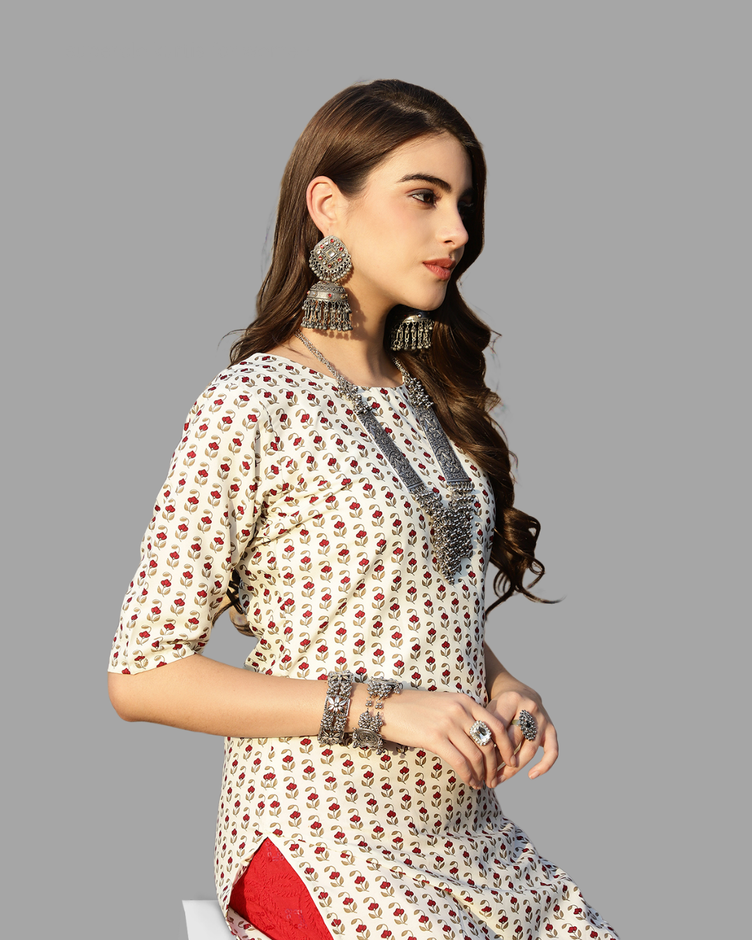 Cherry Blossom White Printed Kurta