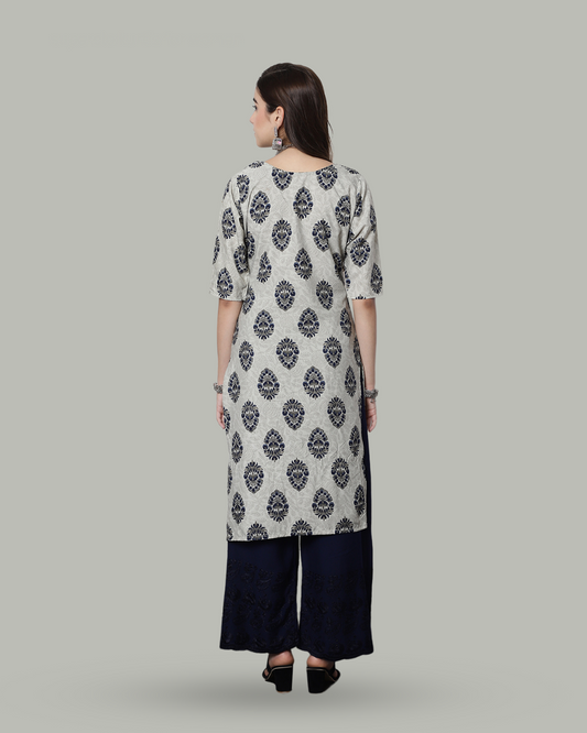 Misty Grey Blossom Printed Kurta