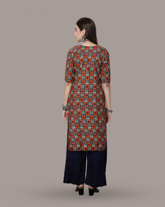 Charcoal and Sunset Kurta