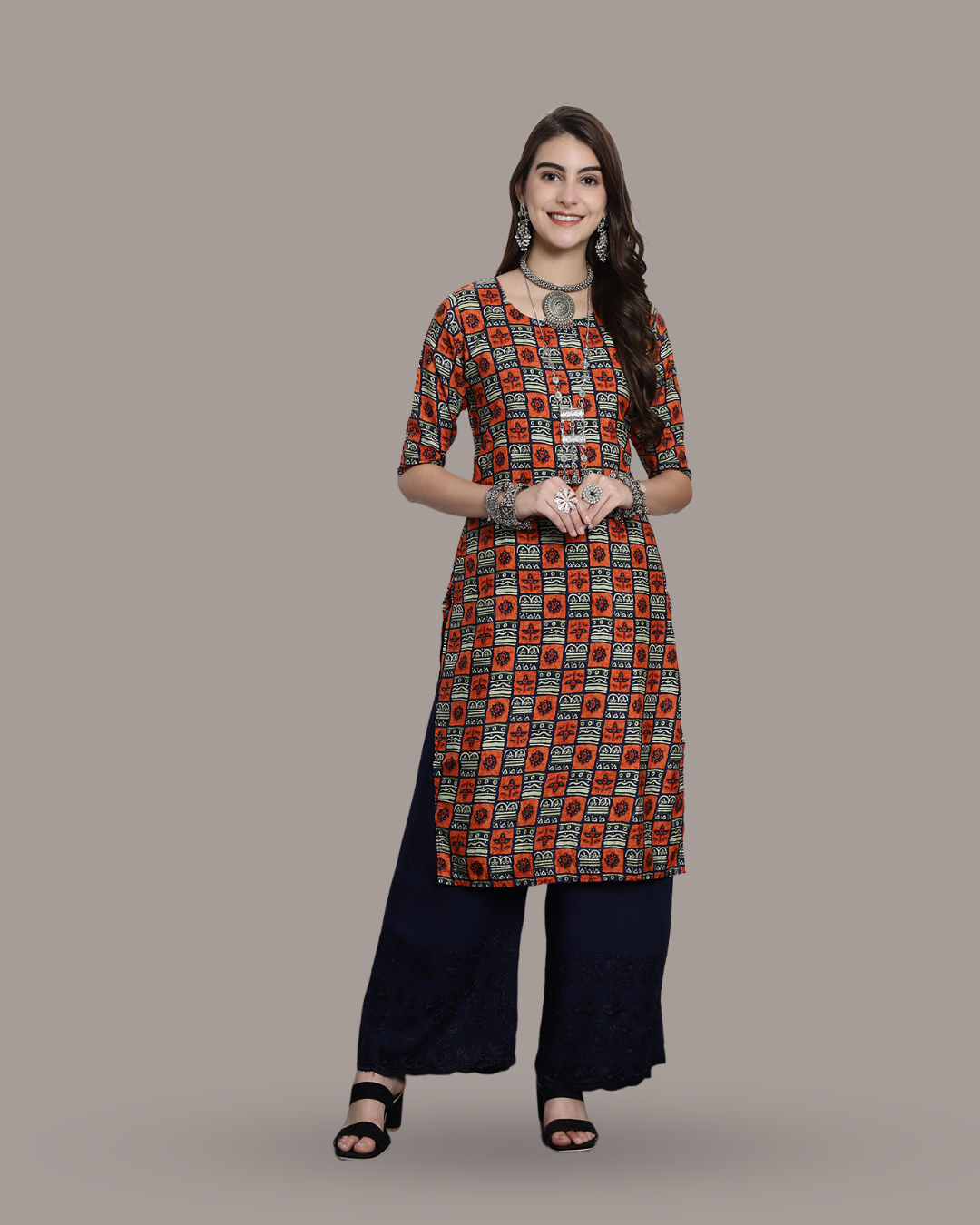 Charcoal and Sunset Kurta