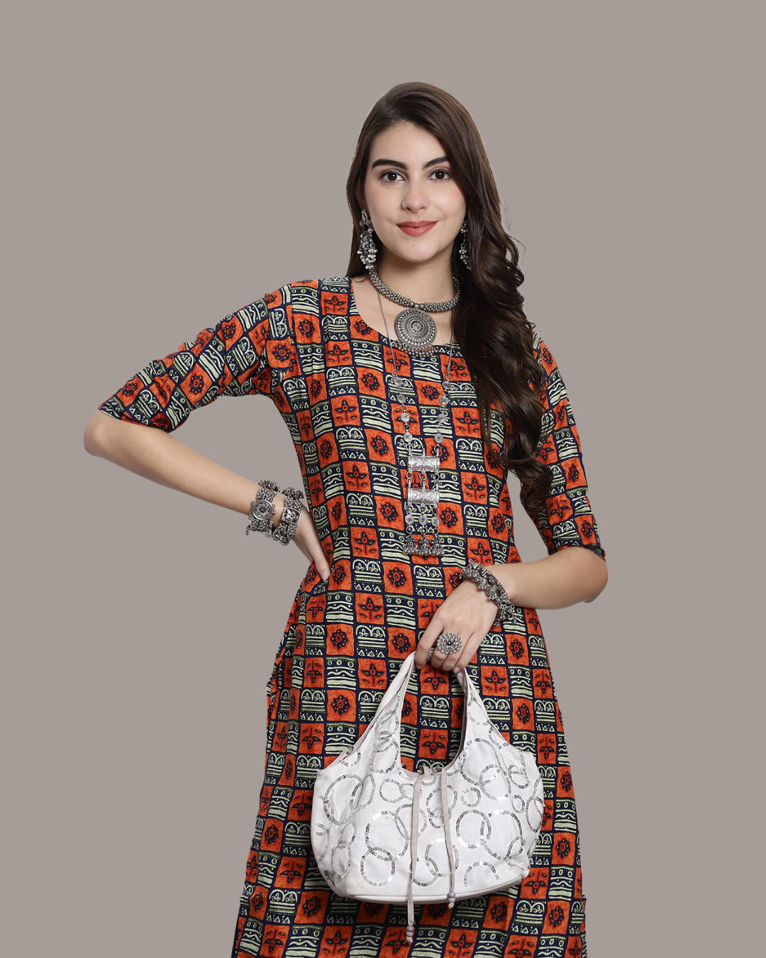 Charcoal and Sunset Kurta