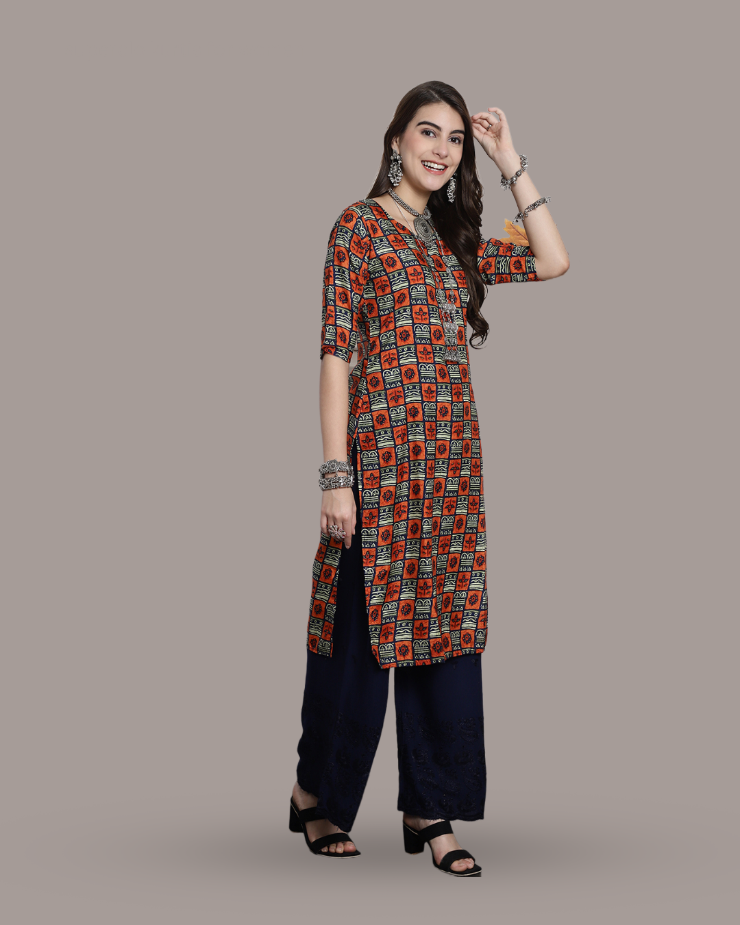 Charcoal and Sunset Kurta