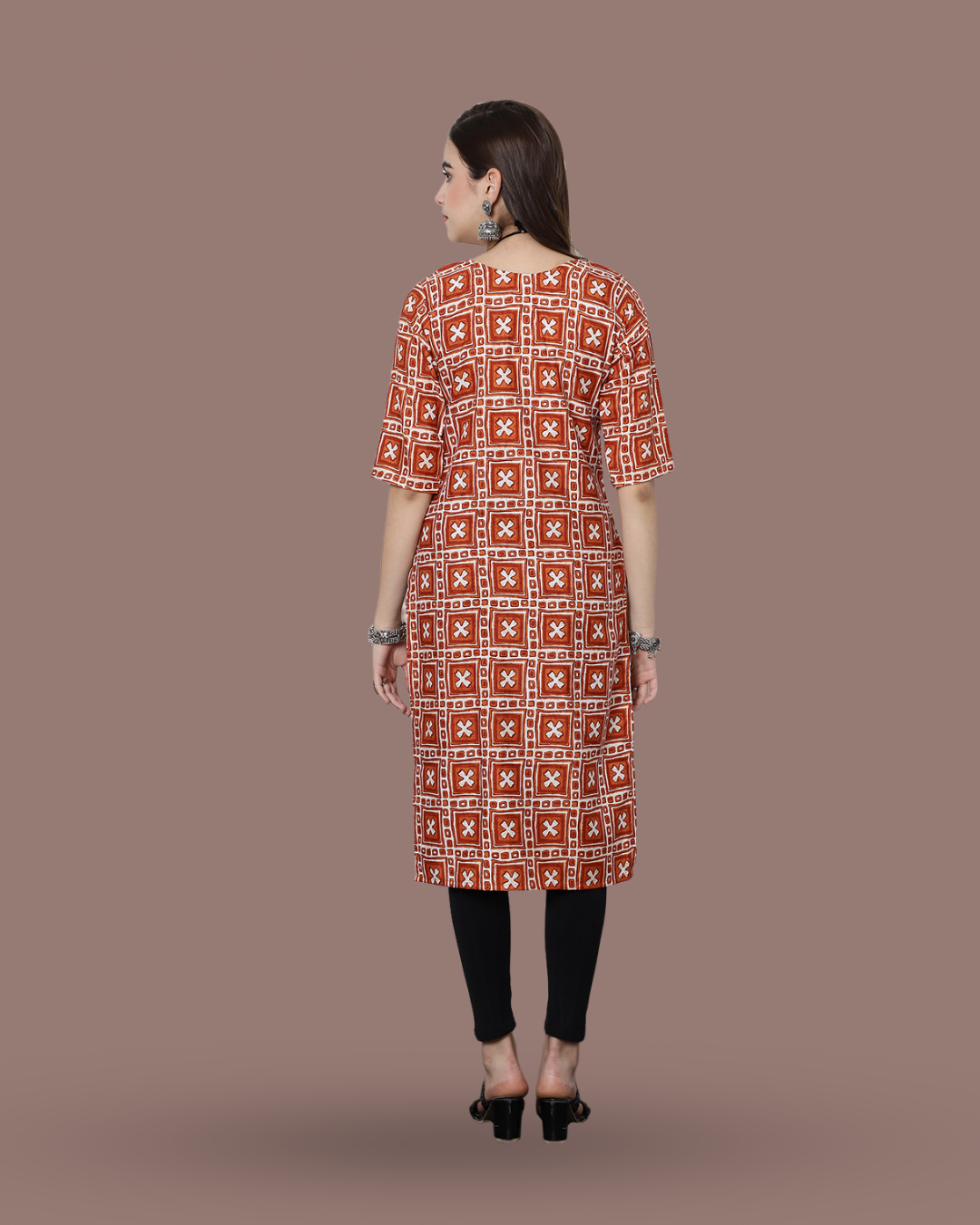Tangerine Cross Printed Kurta