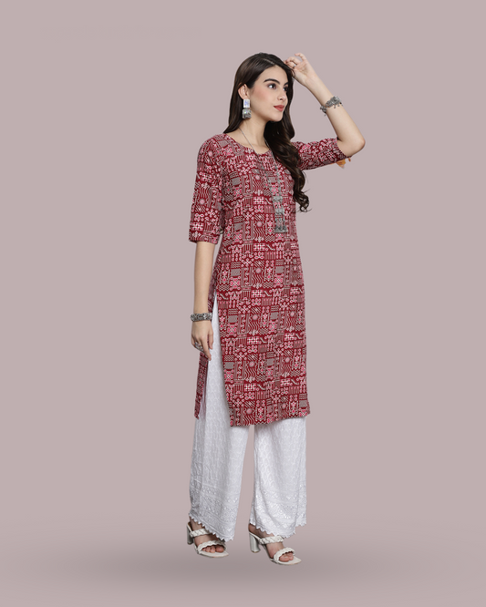 Brick Red Heritage Printed Kurta